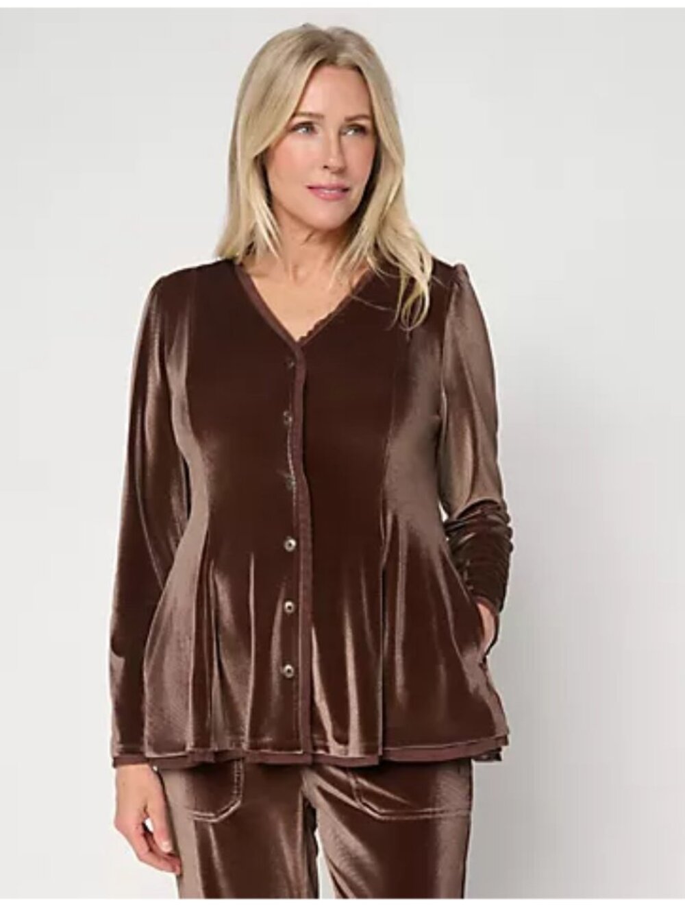LOGO Lavish by Lori Goldstein Button Front Knit Velvet Top - XXS - NIP